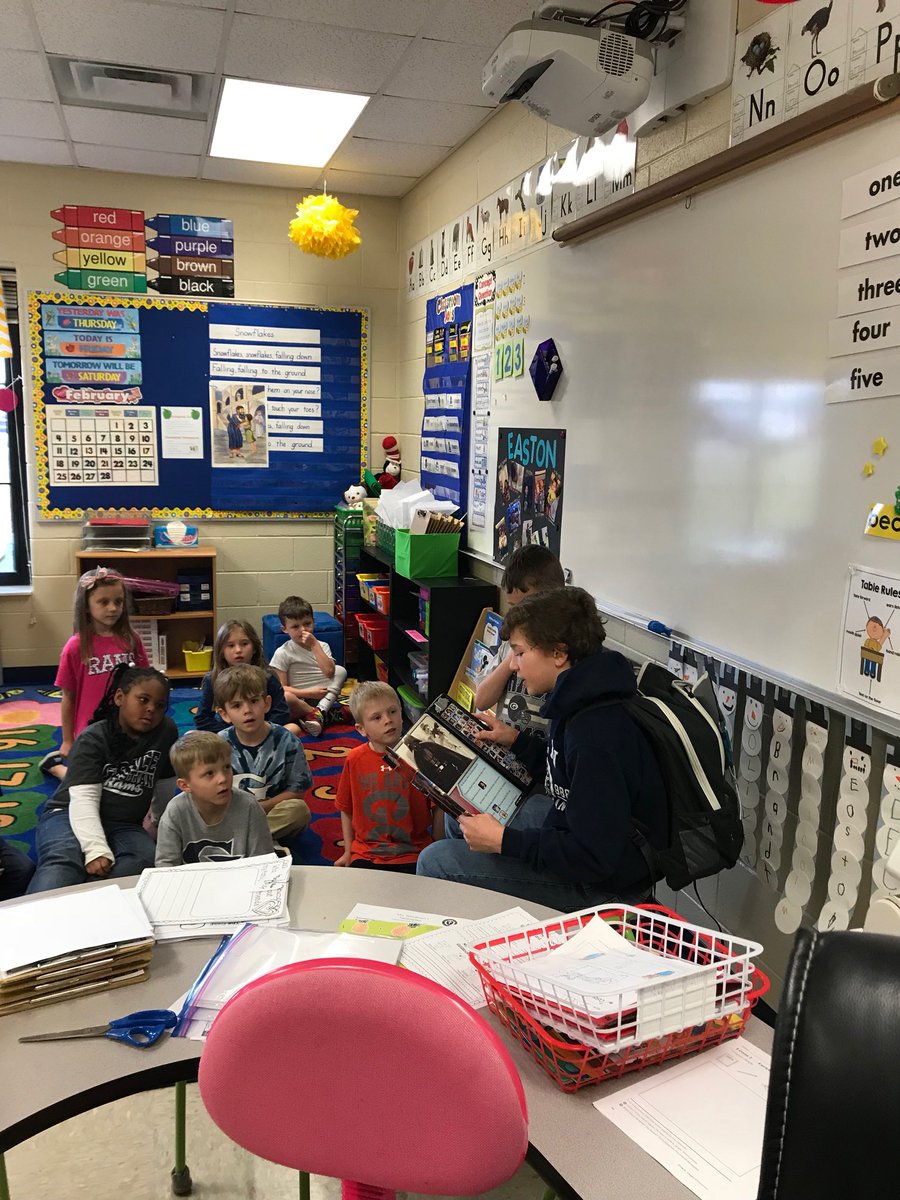 gcaramsms's tweet photo. It’s always nice to have MS students willing to step up and serve as a guest reader in our LS classrooms. #gcaramsms https://t.co/M9cjw6Mjs5
