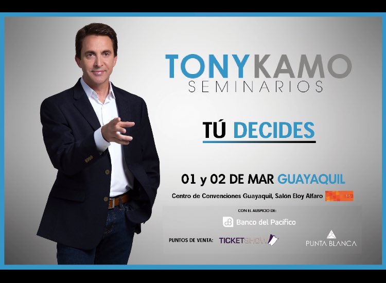 aguschmer's tweet photo. Tengo cuatro entradas para el seminario de @TonyKamo este jueves en Guayaquil. Las voy a sortear este miércoles entre todos los que hagan RT a este mensaje. Tienen que verlo y oírlo para darse cuenta como la mente puede generar los cambios que necesitamos y queremos. @Ticketshow https://t.co/Z1CCleiMqp