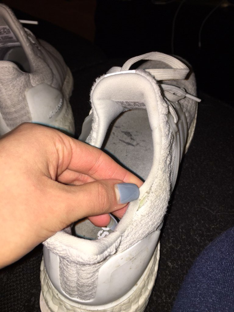 MelissaRep's tweet photo. When ur $230 ultraboosts have a hole w/n 6 mths of purchase u want 2 make some noise.@addidasorignal how r u going  2 make this right? https://t.co/FCdnHSGtoB