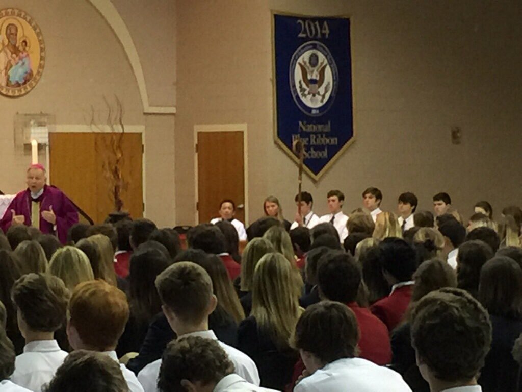 SPSWolfpack's tweet photo. Senior Day with Archbishop Aymond @archdioceseofno: The Class of 2018 from the four Catholic high schools in St. Tammany Parish, including @sps_2018 @wolfnationsps, spent today at OLL for a day of spiritual development and a celebration of our common Catholic HS experience. https://t.co/KBdqvTdvzd