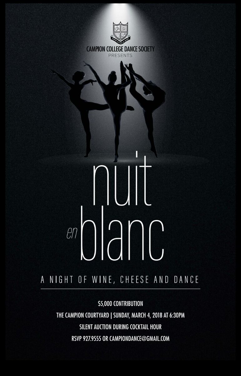 CCDanceSociety's tweet photo. An evening of elegance, class and dance! Nuit en Blanc THIS SUNDAY 6:30pm sharp at Campion College. RSVP ASAP! 🍷🧀 https://t.co/aE7gbQqRzK