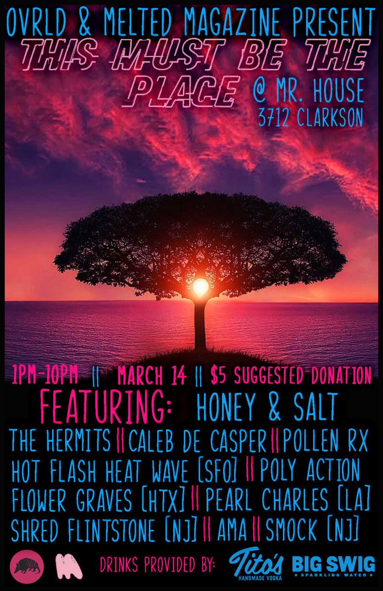 Ovrld and Melted Magazine join forces to bring you a pretty stacked line-up with a lot of Austin locals in the mix. They will have free drinks provided by Tito's Handmade Vodka and Big Swig sparkling water! #SXSW