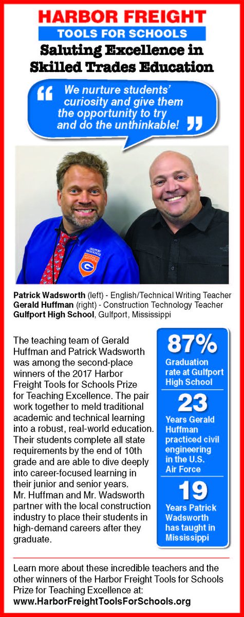 huffman_dave's tweet photo. When you get your catalog in the mail, that guy on the right is me! So happy for the generosity of harbor freight and the opportunities it will provide for my students! #HTTR #HFTFS https://t.co/0th3B2SxID