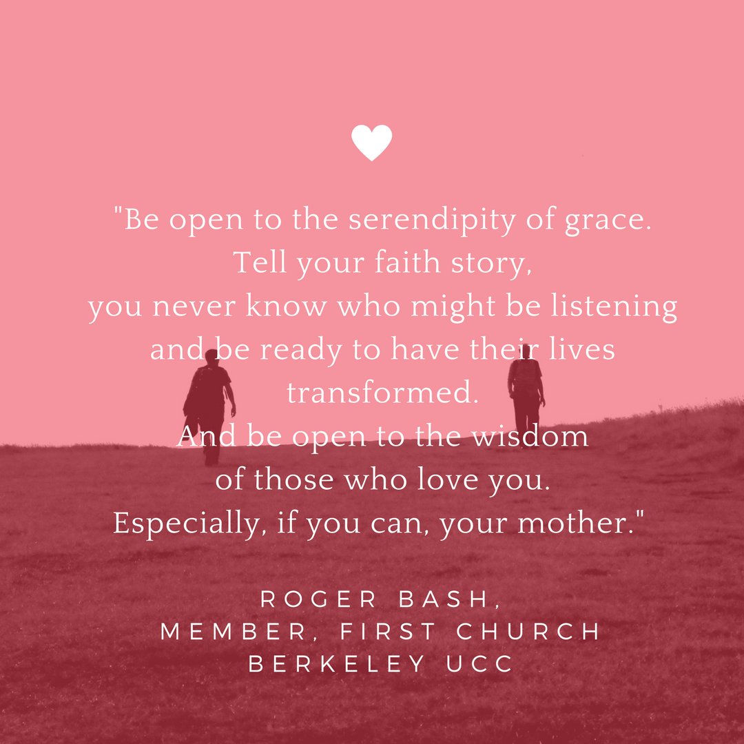 FirstBerkeley's tweet image. "Be open to the serendipity of grace.
Tell your faith story,
you never know who might be listening
and be ready to have their lives transformed.
And be open to the wisdom
of those who love you.
Especially, if you can, your mother"
Watch the full testimony: firstchurchberkeley.org/live-sunday-mo…