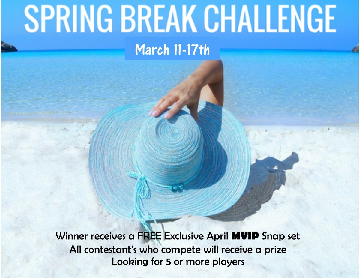 DazzleSnaps's tweet image. I have a Spring Break Challenge ....Who wants to win a prize???
I need 5 to sign up to play. The winner will get a MVIP exclusive April snap set.  Your choice of Original or Mini
Comment for Dets
#DazzleSnaps
#SpringBreakChallenge