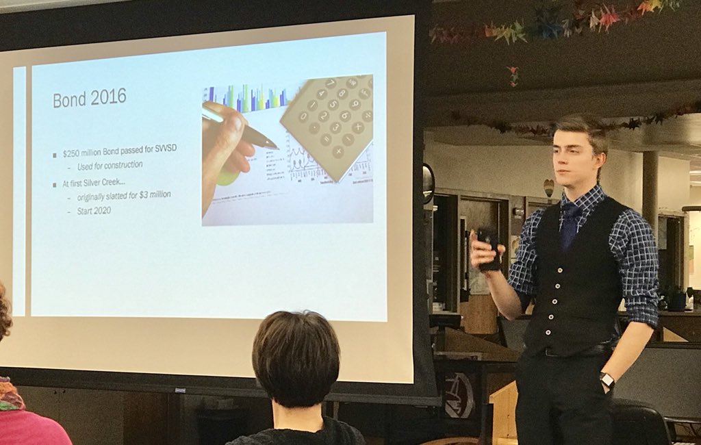 SilverCreekLA's tweet photo. SCLA Senior Austin Leech presenting to the Booster Club about the school expansion.  Follow updates @SCHSExpansion 
@sclacapstone @ErickFinnestead https://t.co/xVkpFRl2TM