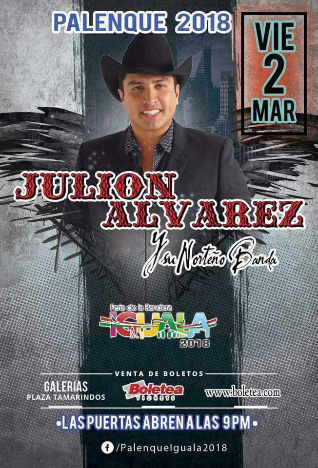 aaraceli84's tweet photo. Próximo 2 de Marzo se presenta @julionalvarez y Su Norteño Banda en e Palenque de #Iguala  con su Gira #AquiAndamosDeRegreso #RegiasAl100ConJulionAlvarez @EEnrique_F @RegiasdeJulion https://t.co/WhiEf1RI6H