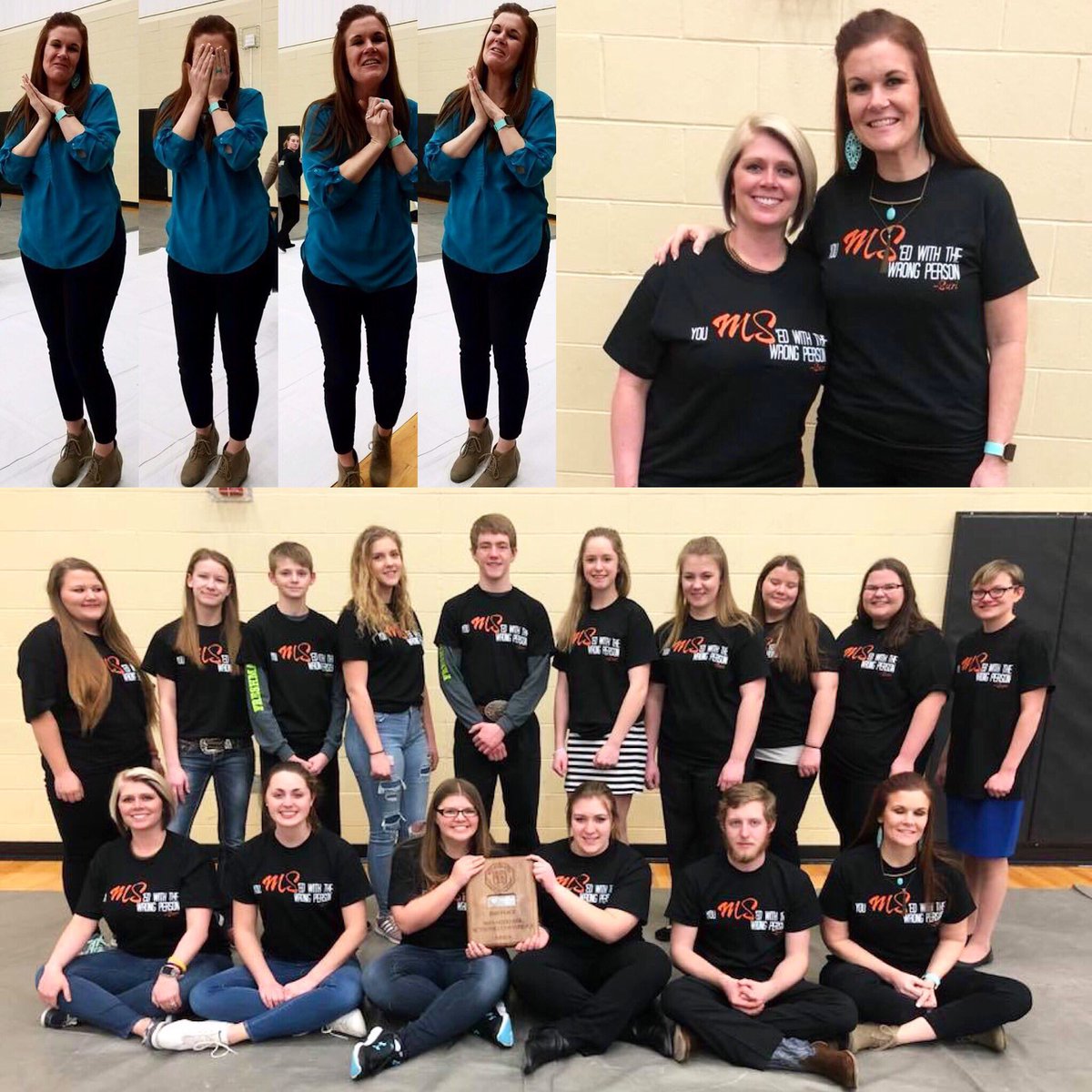 SuziJoyCampBell's tweet photo. #ConferenceSpeech...before the awards ceremony the kids took off their dress tops to surprise me with their MS shirts #conferencerunnerup https://t.co/Gpwyfomc58
