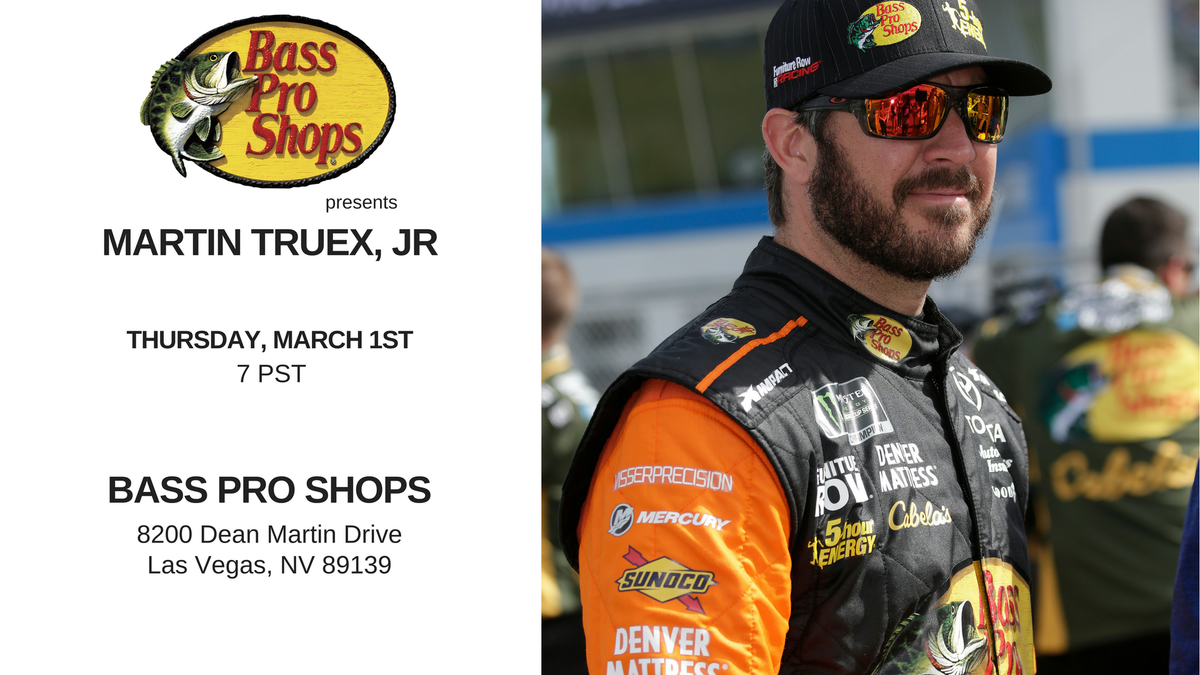 FalciAdaptive's tweet photo. Making @LVMotorSpeedway plans? 😎👉Meet @MartinTruex_Jr at Las Vegas @BassProShops on Thursday, March 1st at 7 PM.
#DriverAppearance Info: https://t.co/zqlttbatE4 #TruexJr #MeetMartin https://t.co/XZ5aFWfOI1