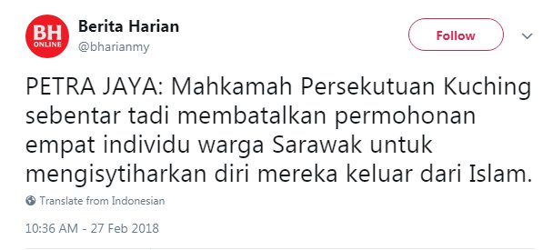 Dalam Negara Permohonan 4 Warga Sarawak Mahu Keluar Islam Dibatalkan Wangcyber