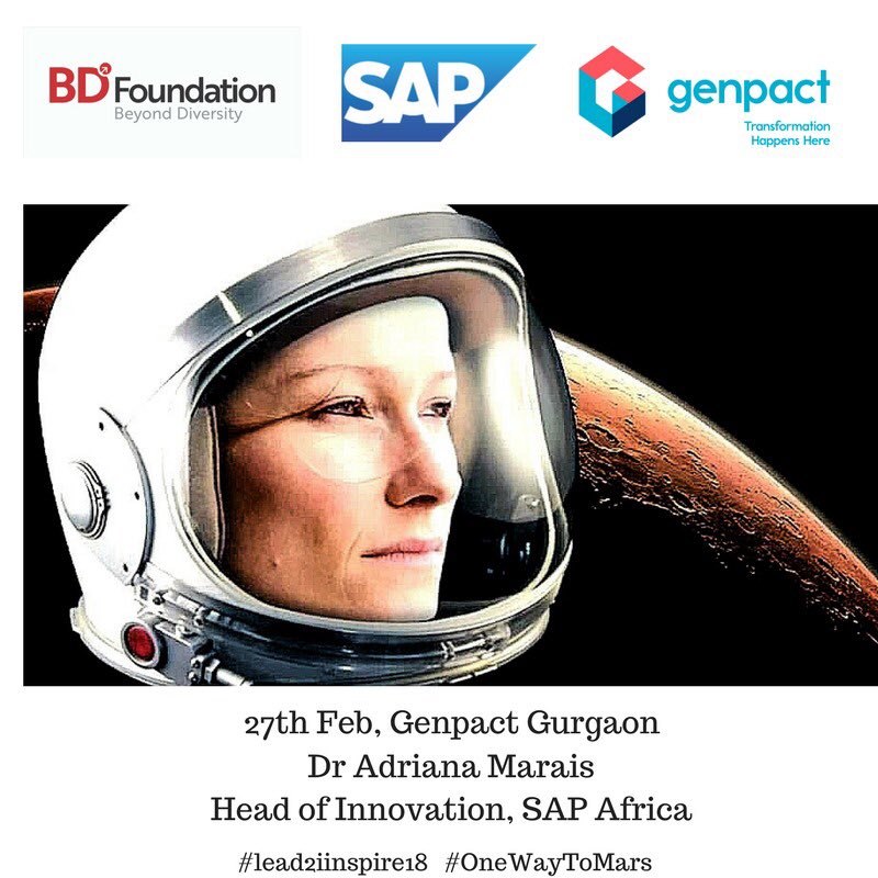 sarikabhattach's tweet photo. So excited to meet @adrianamarais at last! Today tune in to @beyondiversity FB Page live at 3:30 pm IST to listen to her story &amp; her #onewaytomars trip. #lead2iinspire18 https://t.co/cA423S4Rj3