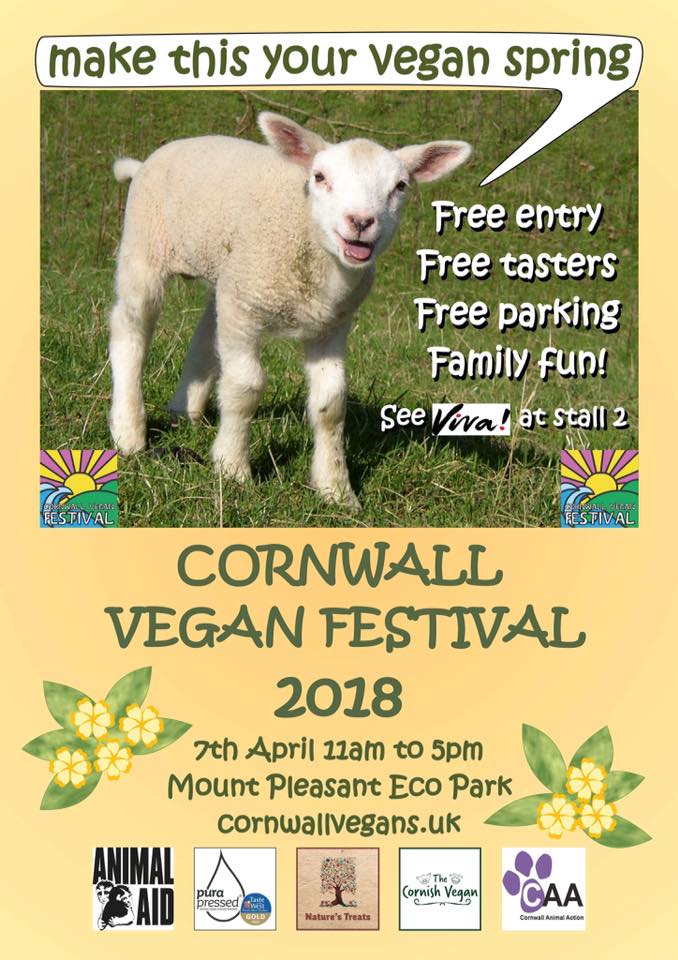 vegcornwall's tweet photo. #cornwallveganfestival #truro posters going up soon! Will you be there? April 7th 11 till 5 @MPEcopark Free to get in and free parking - there is a one way system in operation this year! Family and dog friendly too #veganspring #festival https://t.co/JXCA5iTF1U