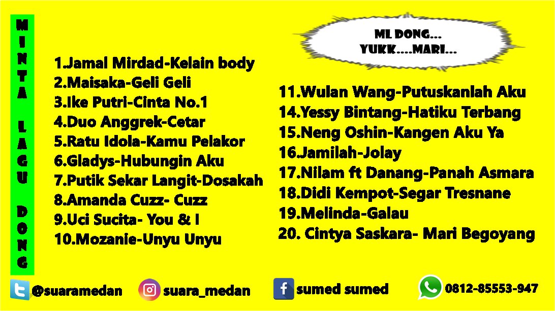 suaramedan's tweet photo. mari bergoyang di program minta lagu dong di 94.7 fm radio suara medan bandar dangdut medan 100% dangdutnya enak
ig@suara_medan , fb sumed sumed telpon 061 8221487 sms/wa 081285553947 https://t.co/FepJc9a7YY