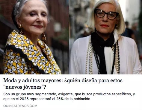 cristinaq's tweet photo. Los #AdultosMayores son discriminados constantemente por las #Marcas, que todavía no se han dado cuenta del potencial de la #GeneraciónSenior, tanto en el mundo de la moda como la belleza. ¿conoces alguna marca de moda latina asi? 👉 https://t.co/TpixnSmRKH #QuintaTrends https://t.co/WCW5FRdmjD