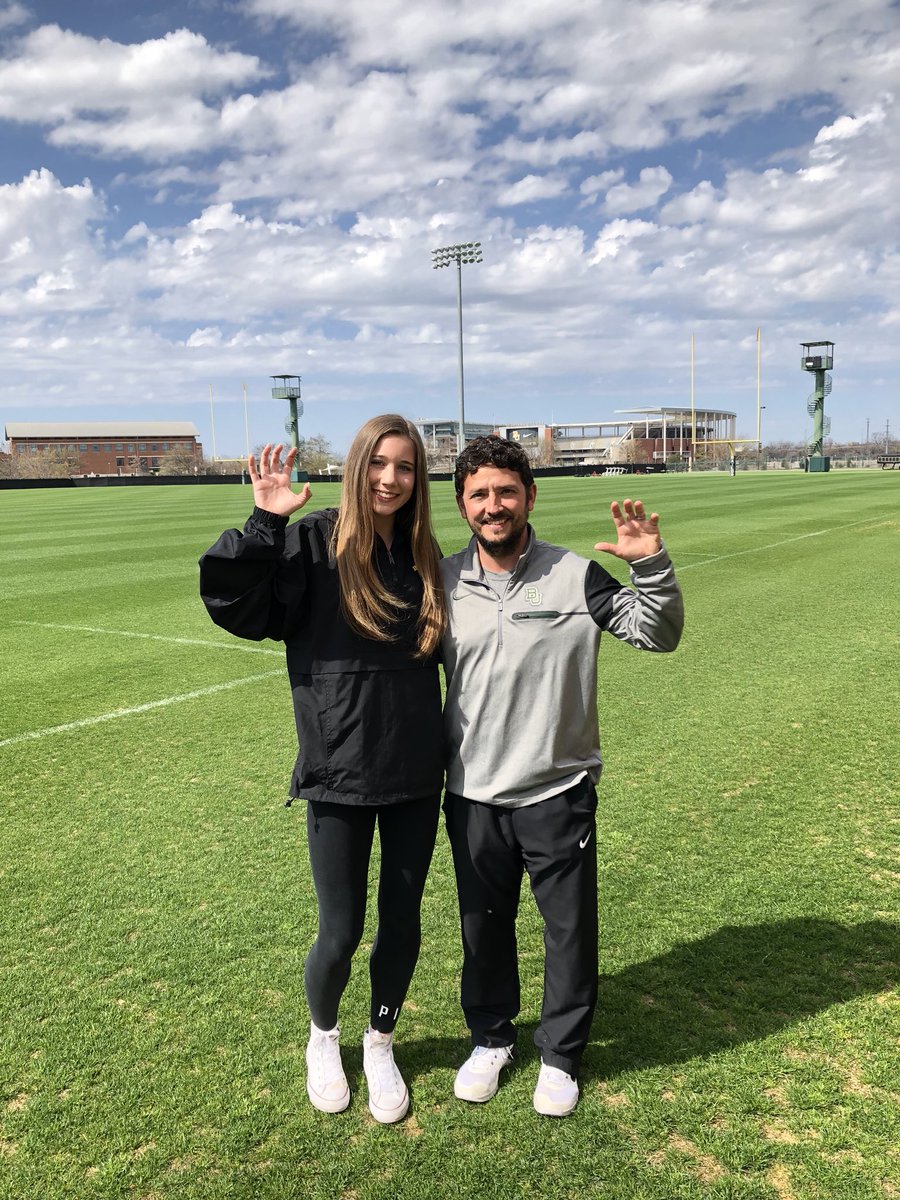 BrittColberg's tweet photo. It doesn’t get better than this! @avacolberg @CoachJobson @tnukeep1 #CoachCodd @BaylorFutbol #SicEm @ErichColberg @carolinencx #baylorfamily #GodisGood https://t.co/c3G7lbklhD