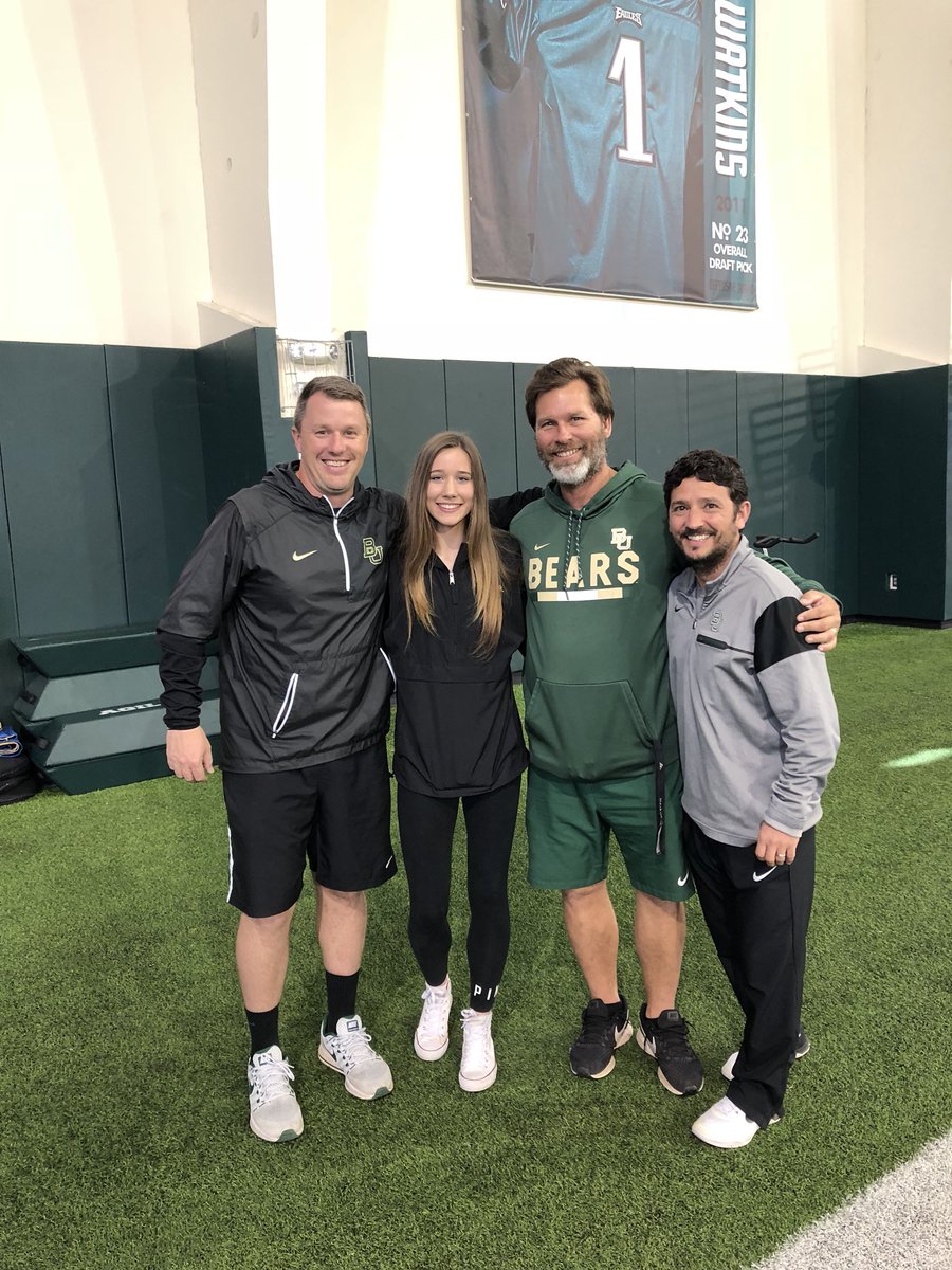 BrittColberg's tweet photo. It doesn’t get better than this! @avacolberg @CoachJobson @tnukeep1 #CoachCodd @BaylorFutbol #SicEm @ErichColberg @carolinencx #baylorfamily #GodisGood https://t.co/c3G7lbklhD