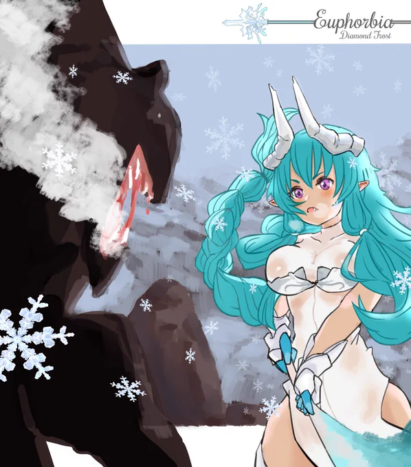 ユーフォルビアちゃんのファンアートです! 本当に可愛いなぁと描いてたら武器の柄がドラゴンの形に気づいて感動しました、いつも素敵なイラスト有難うございます!!