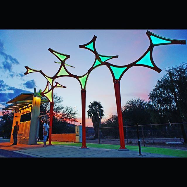 HancockBlessing's tweet photo. Wandering Stars  is a colorful, chaotic ‘swarm’ of elements that invite interactivity and celebration at one of the Modern Streetcar stops in Tucson. A ‘flock’ of triangular forms are frozen in motion and work together through touch sensitive design comp… https://t.co/tgOJxYpGAX https://t.co/A0is98UFW3