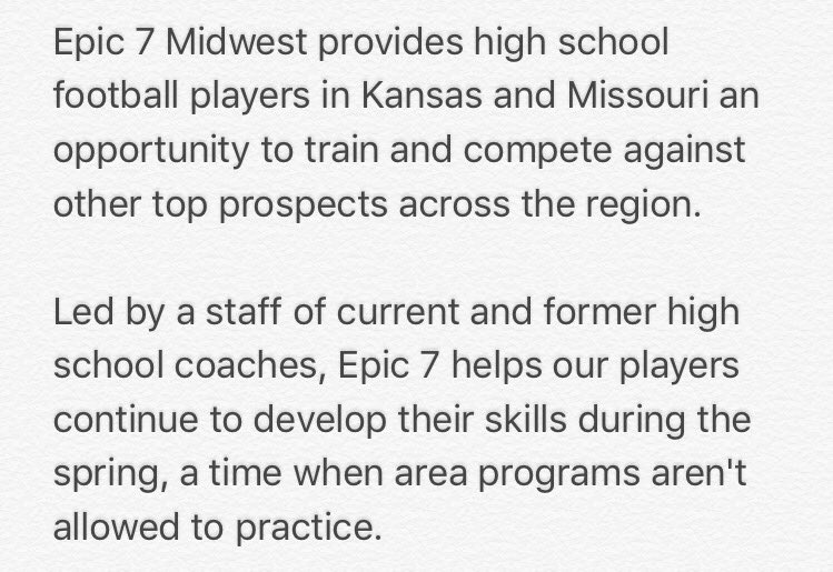 RandyWithersKC's tweet photo. #Epic7Takeover is about giving players best chance to be recruitable athletes, making sure each 1 helps lead his HS🏈program
#TrustTheProcess https://t.co/phM722K0XR