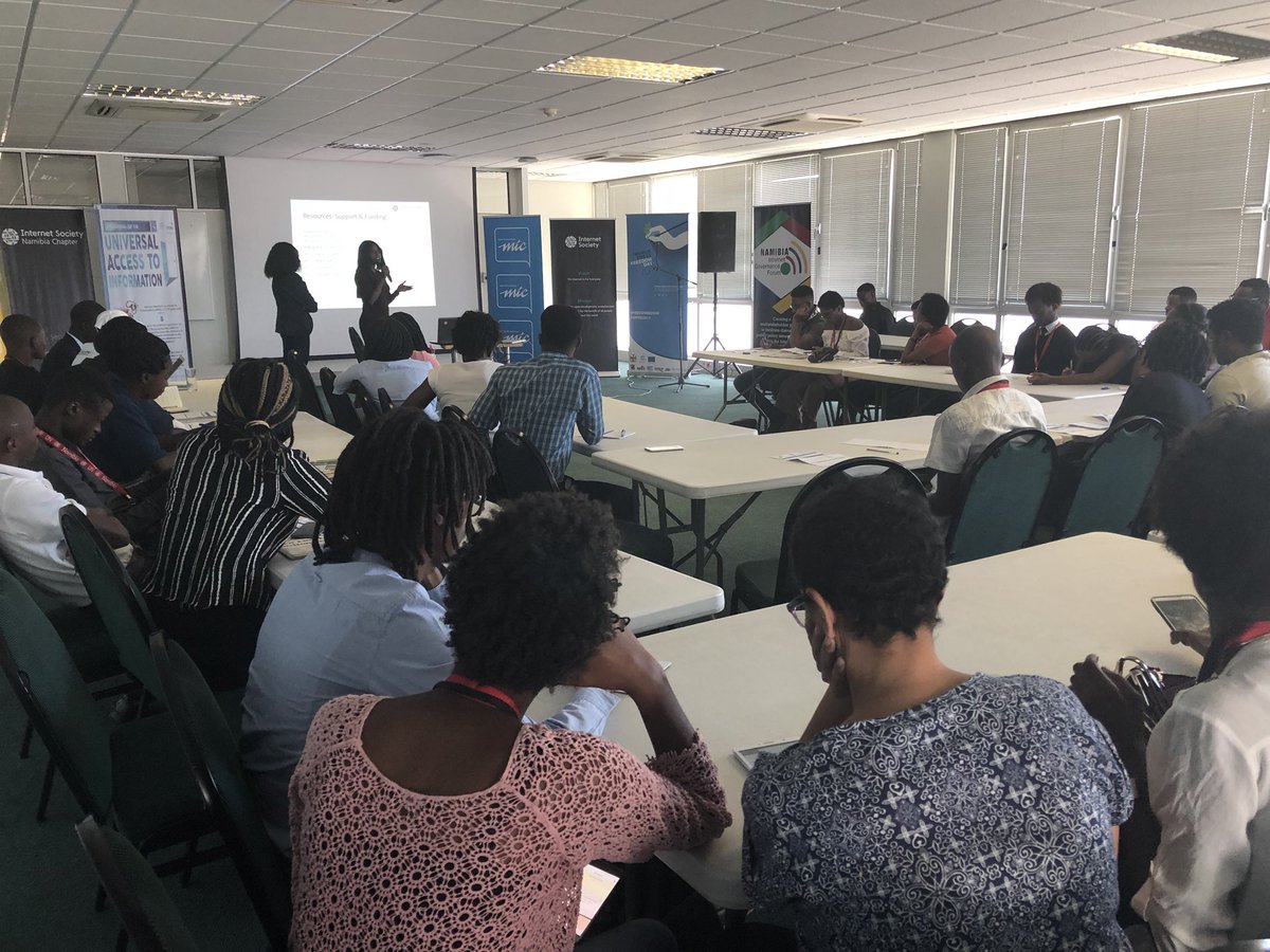 ISOCNamibia's tweet photo. Day 2 #YouthCommNamibia Still full house @OmondiBob started with African Internet Ecosystem @VymalaThuron introduced the #Namibia Youth to @AFRINIC Our own @IamNaambo @Stancia_Shipepe Introduced @internetsociety & @ISOC_Africa 2018 Action Plan & Africa Strategy #YouthCommNamibia https://t.co/AtWFLHrAUY