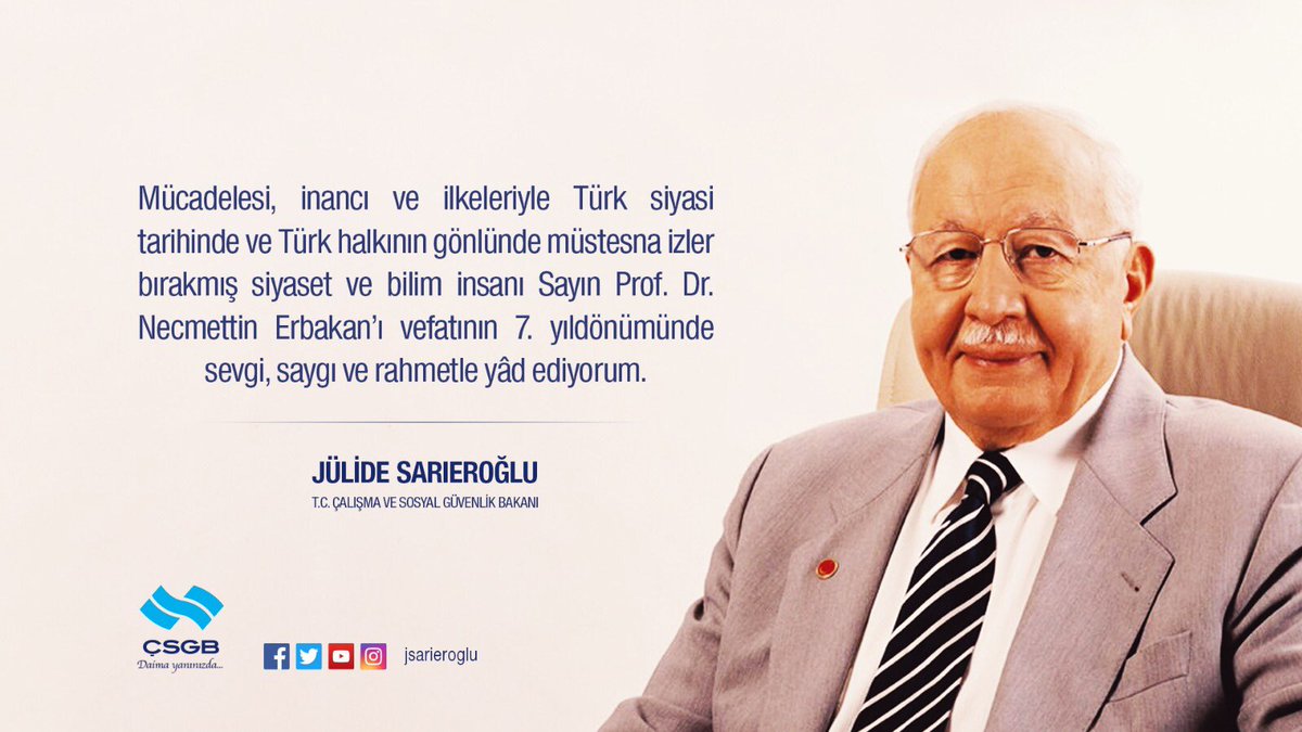 jsarieroglu's tweet photo. Türk siyasetinin önemli isimlerinden çok kıymetli dava adamı, Türkiye Cumhuriyeti 54. Hükümeti Başbakanı Sayın Prof. Dr. #NecmettinErbakan ‘ı vefatının 7. sene-i devriyesinde sevgi, saygı ve rahmetle yâd ediyorum. Mekanı cennet olsun. https://t.co/49t9AWH9Nd