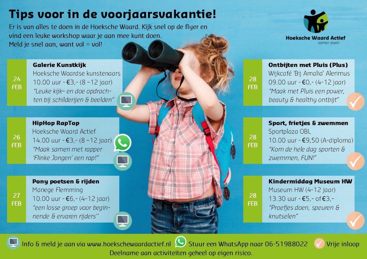Doortjedeboer's tweet photo. VAKANTIETIPS in de voorjaarsvakantie. Neem eens een kijkje op onze website #talentontwikkeling #samendoen -#hoekschewaard @vrwelzijn @HW_Actief https://t.co/7AbW2E9lny