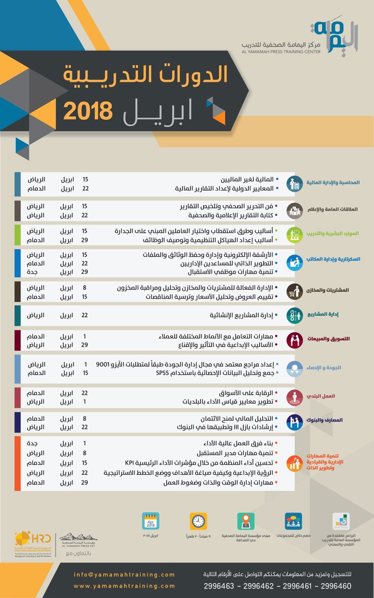 YamamahTraining's tweet photo. #دورات_الرياض 
#دورات_تدريبية 
#موارد_بشرية
#ادارة_مشاريع
#البنوك 
#المحاسبة 
#تدريب
@saudi_hrd https://t.co/b335lFOFbX
