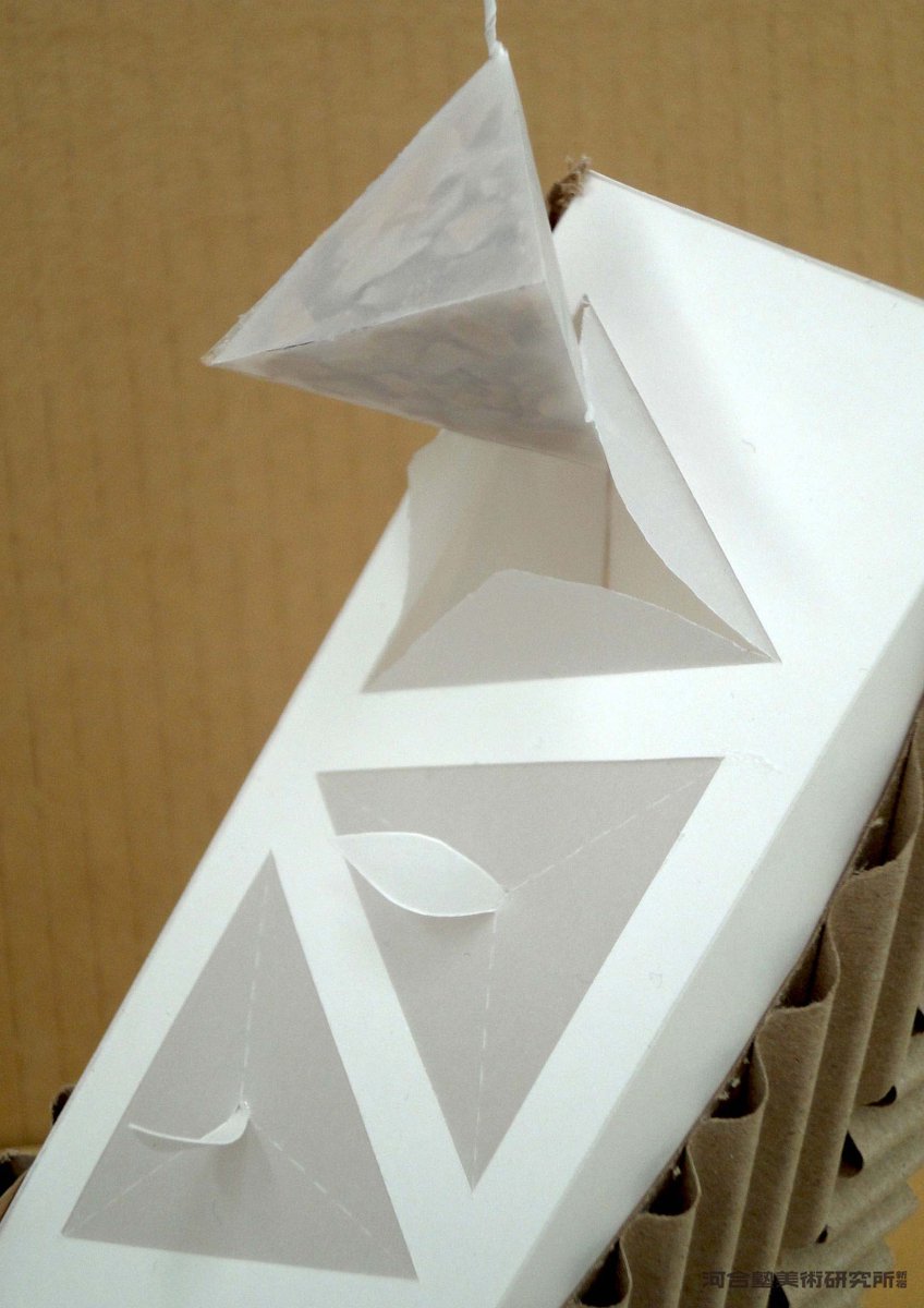 河合塾美術研究所 新宿校 公式 芸大デザインコース 講師の佐藤です 学生講師 青柳先生のデモスト作品です 立体構成 植物を主なモチーフにギフトボックスのデザイン ケント紙 片面段ボール トレペ ６h 茶葉をモチーフにティーバッグの