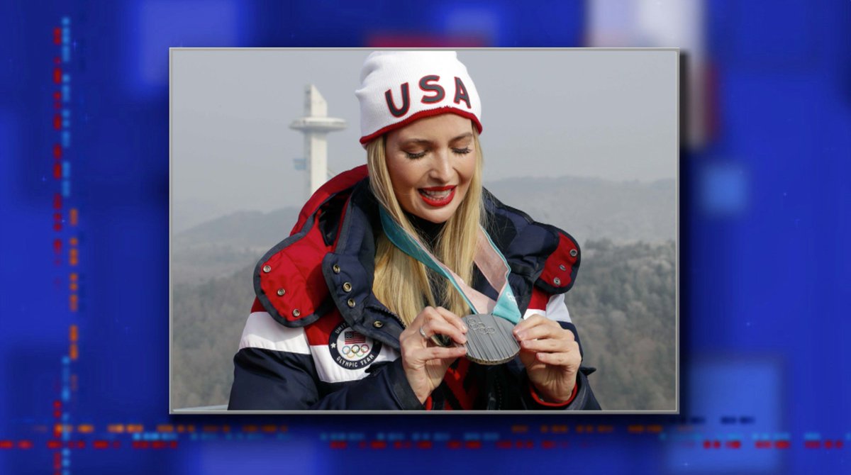 colbertlateshow's tweet photo. Trump sent a delegation to the closing ceremonies, led by first daughter Ivanka Trump, seen here carrying on the proud Trump family tradition of getting something she did not earn. #LSSC https://t.co/RUpHcw5w9f