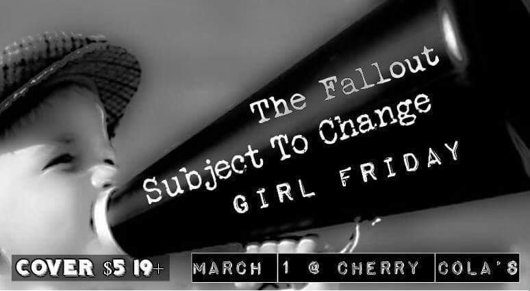 STCToronto's tweet photo. Weโre rockin @Cherry_Colas this thurs mar 1 w The Fallout and @GirlFridaymusic #causeeverythingis @driveevents247 @mattgroopie https://t.co/INmsBablLI