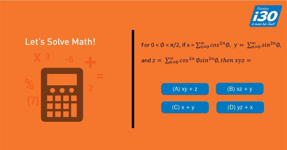 iScholarEd's tweet photo. Do you know the answer to this?
Start preparing yourselves with sample questions brought to you by iScholar Education Services. Stay tuned to this page for more fun &amp; learning.
https://t.co/9uggWutJDJ
#i30 #Super30 #IIT #IITJEE #anandkumar https://t.co/B3q3IPyQf0