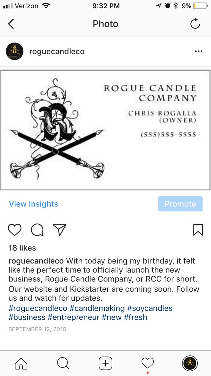 RogueCandleCo's tweet photo. I was listening to @garyvee earlier where he challenged everyone to look find their first IG post and post it. Not only was I taken down memory lane, it was great to see how far Iโve come. #GVFirstIG https://t.co/C9Hxj1ICwh