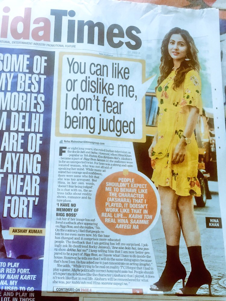 RimshaArif27's tweet photo. Latest article of @eyehinakhan 
No dout ur character (akshara) is inspiring but 
"We like &amp;love real #HinaKhan" more than akshara 
Di ur real personality is more inspiring 
My inspiration is #HinaKhan 
Keep inspiring us like this 
"Humhy to real hina he pasand hai"
@Hinaholics https://t.co/BBKmPsAWRQ