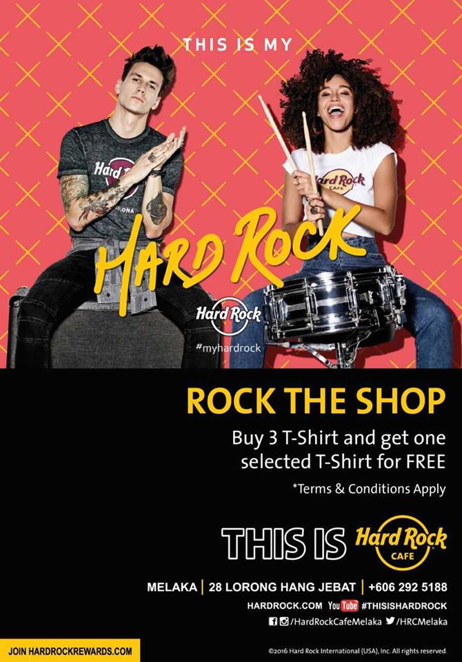 hrcmelaka's tweet photo. ROCK THE SHOP..... Buy 3 T-Shirt and get one selected T-Shirt for FREE! #ThisIsHardRock #HardRockCafeMelaka #RockShop #Shopping #FebruaryPromo https://t.co/LP1txDA3D0