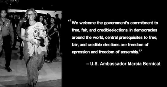 BhuiyanAnower's tweet photo. We welcome the government’s commitment to free, fair, and credible elections.  In democracies around the world, the central prerequisites to free, fair and credible elections are freedom of expression and freedom of assembly. - U.S. Ambassador Marcia Bernicat https://t.co/8tpiOS6iHi