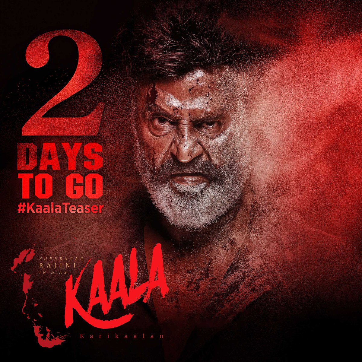 Releaseday's tweet photo. 2 days to go for @superstarrajini's #KaalaTeaser 

@beemji @dhanushkraja @WunderbarFilms_ https://t.co/5QHA3QmwE7