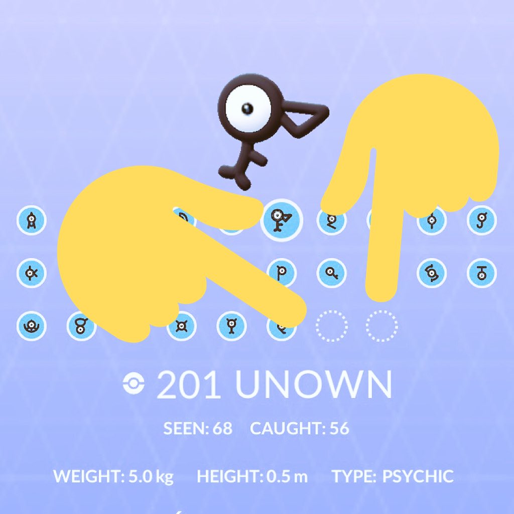 MiqueGo's tweet photo. Does anyone know what these 2 last slots are for? #Unown #PokémonGo @PokemonGoApp @NianticLabs @NianticHelp https://t.co/TUmdBHSq9h