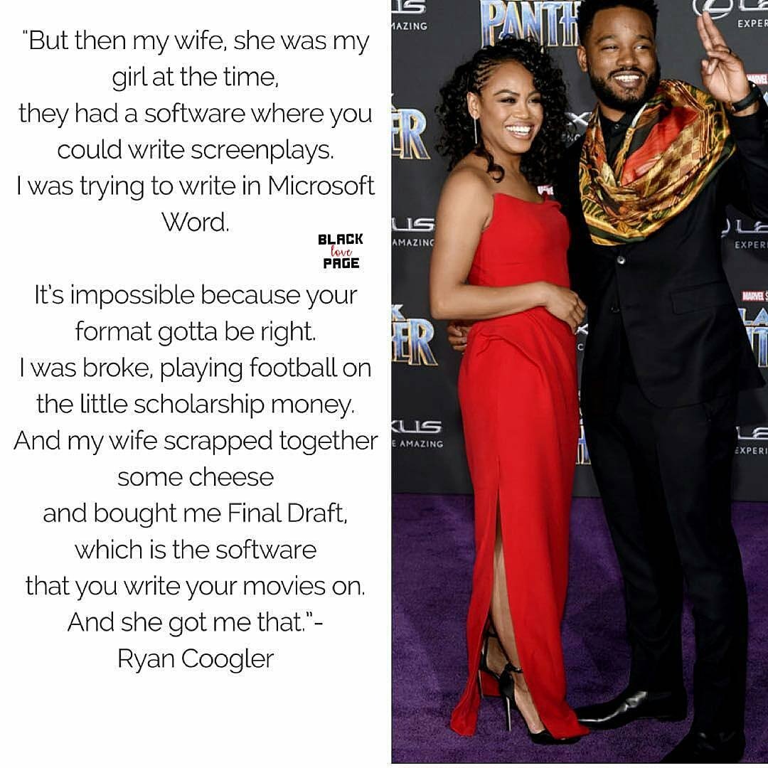 #RyanCoogler's take on his wife, #ZinziEvans' involvement in the growth of his dreams is the sweetest, realest thing ever. 📷: @blacklovepage

#love #photos #couples #goals #BlackPanther #Nigeria #dreams #black