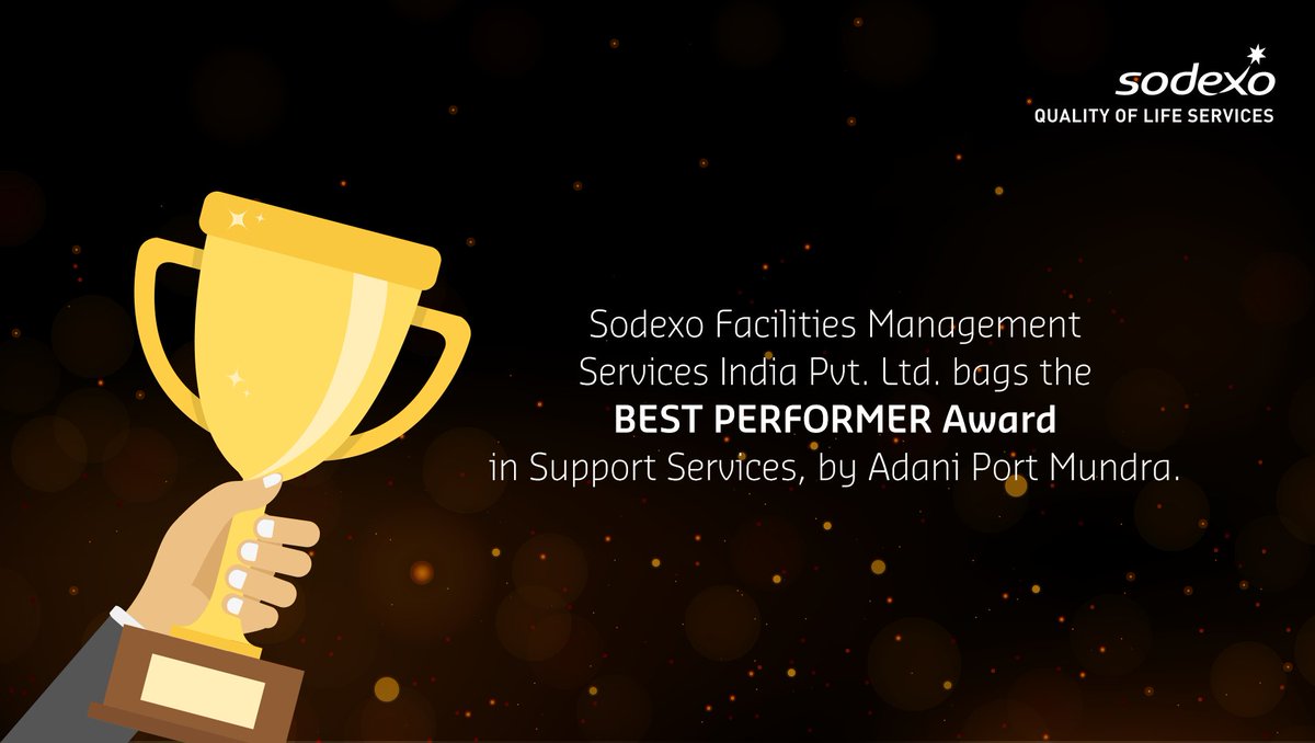 SodexoIndia's tweet photo. Sodexo India shines amongst 150 service providing agencies at Adani Port Mundra. Gets recognized for its exemplary support services. #QualityofLife #ServiceSpirit #SpiritofProgress #customersatisfaction https://t.co/z3mU0ZZMjz