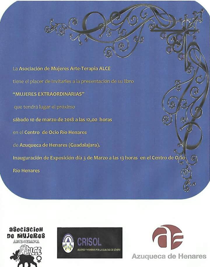 CrisolAzu's tweet photo. #ActosConmemoración8M  #Azuqueca
- 3 Marzo 13h Inauguración de la Expo Feminista "MUJERES EXTRAORDINARIAS" Asociación Alce. Del 3 al 10 de Marzo, Centro de Ocio Río Henares.
- 10 Marzo 12h Presentación del Libro "MUJERES EXTRAORDINARIAS" Asociación Alce Centro de Ocio Río Henares https://t.co/x0t2Rusd5v
