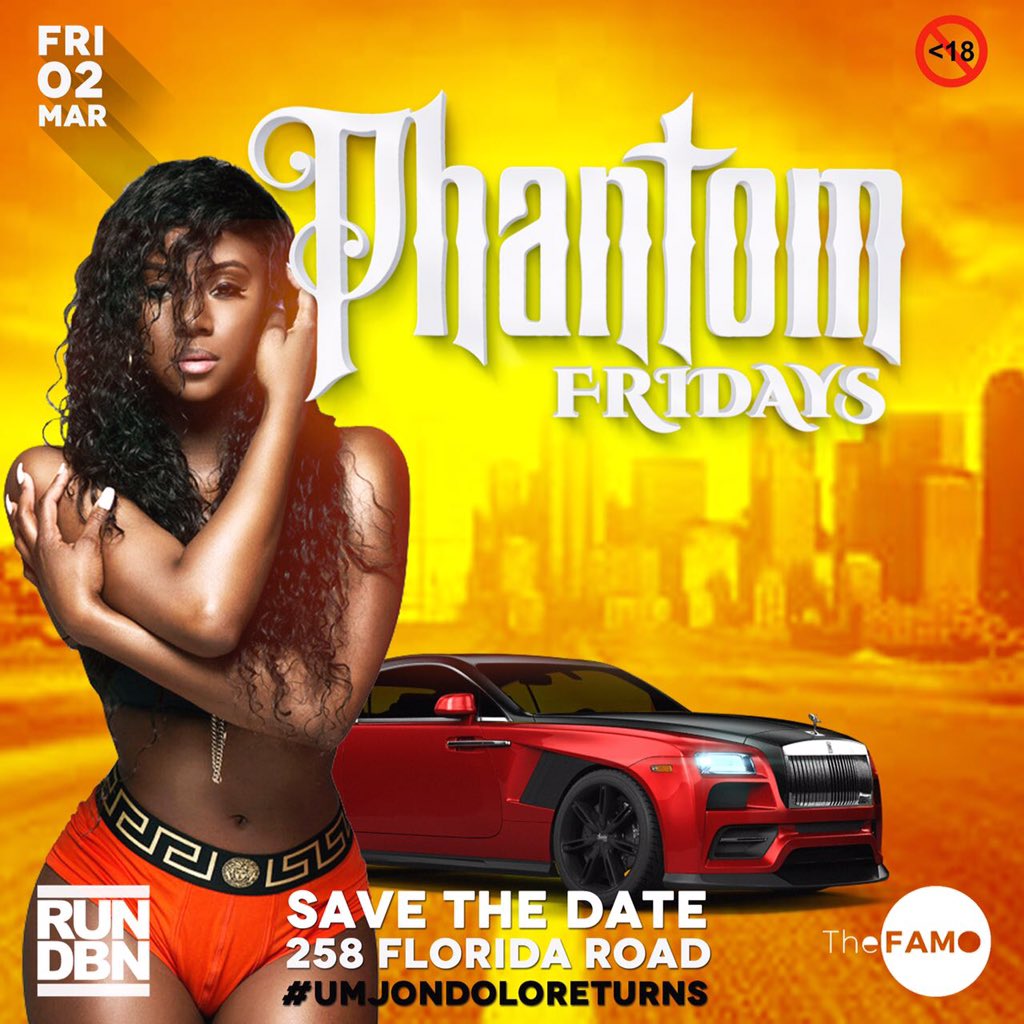 Baggydupont's tweet photo. ‼️‼️Alert ‼️‼️
#BringingBackAbsolute!
Be a part of @phantom_fridays for a historical Friday night brought to you by yours truly @rundbn X @thefamorsa! #UmjondoloReturns!
#PhantomFridays
#FridaysWillNeverBeTheSameAgain https://t.co/KGPFZ7dxW1