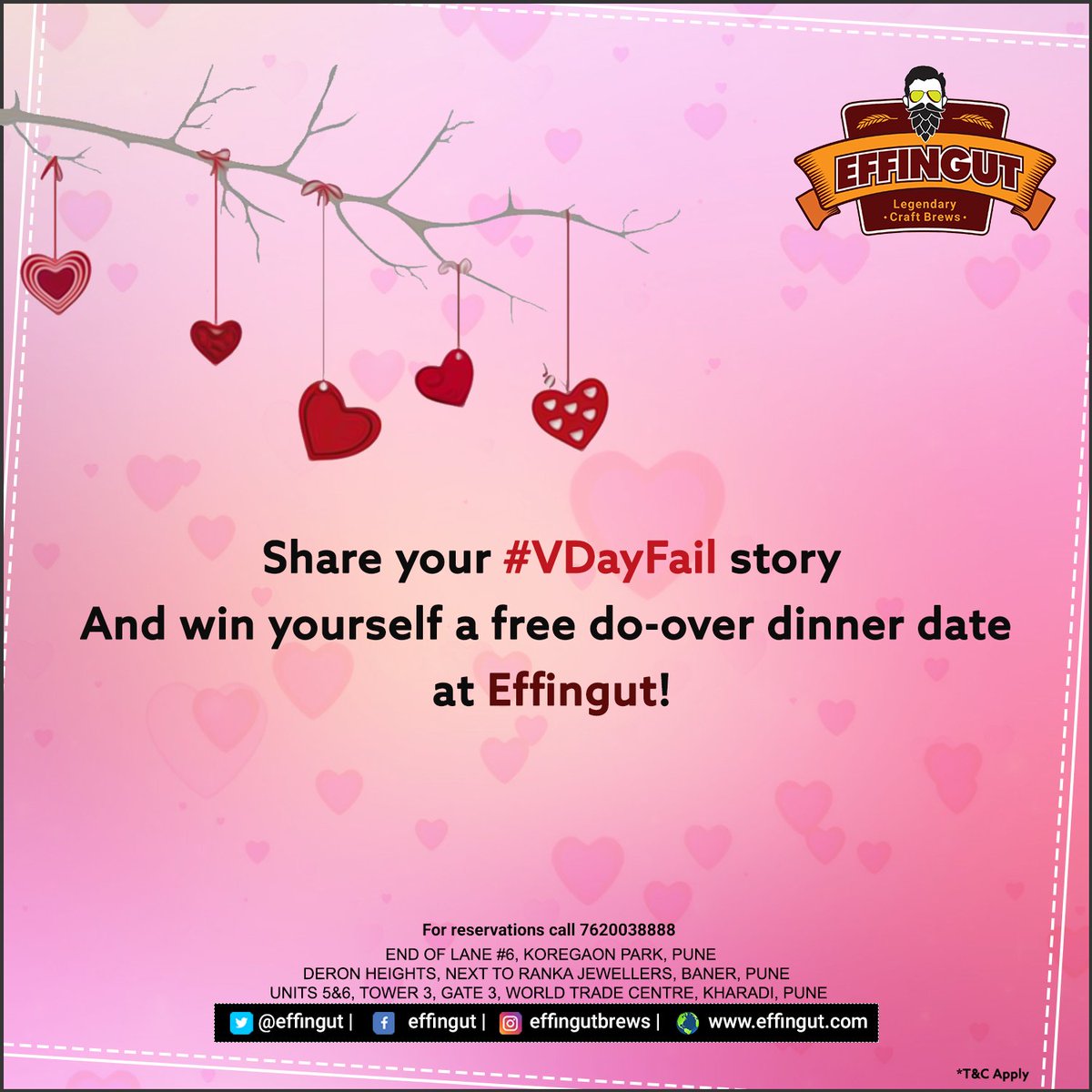 effingut's tweet photo. #ContestAlert!

We’re making bad #Valentines memories turn #Effingut this year! 🍻

Reply with your #VDayFail stories and stand a chance to win yourself and a lucky date a complimentary Valentine's Do-Over dinner, on 1st March at any of our brewpubs! #Pune #Contest #CraftBeer https://t.co/nG96pSrnuK