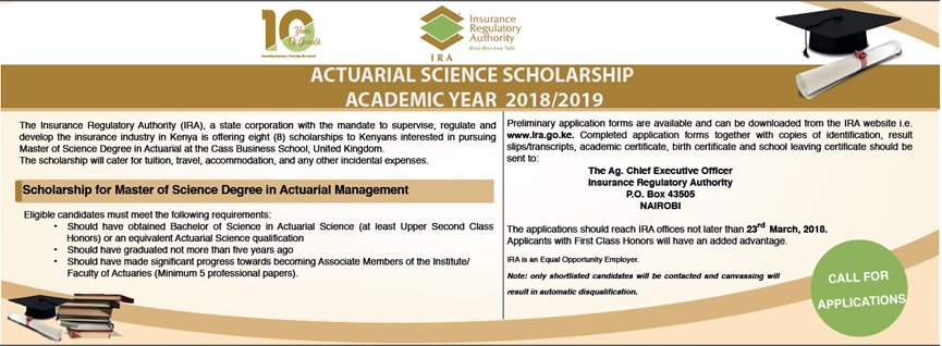 ira_kenya's tweet photo. IRA Actuarial Science Scholarship Programmes Academic Year 2018/2019. https://t.co/mmXFOEnzHJ