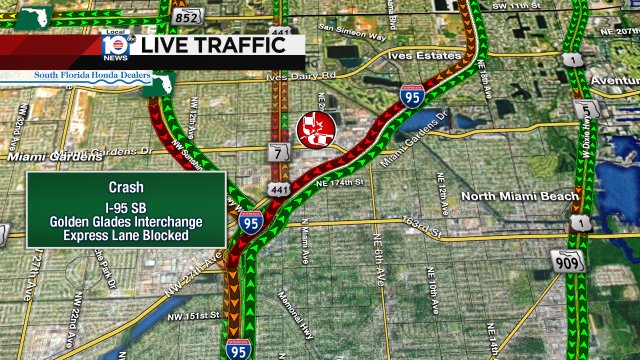 CRASH: I-95 SB before your approach to the GG Interchange. The express lane is blocked. #TRAFFIC https://t.co/Qvd55ikKCF