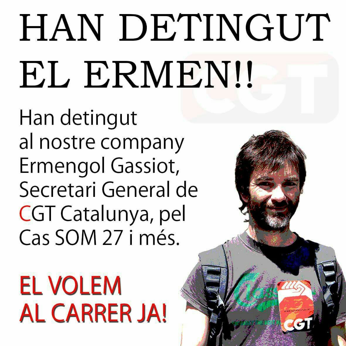 Tot el nostre suport al company <a href="/ErmengolGassiot/">Ermen</a> secretari general de la <a href="/CGTCatalunya/">CGT Catalunya 🚩🏴</a> .