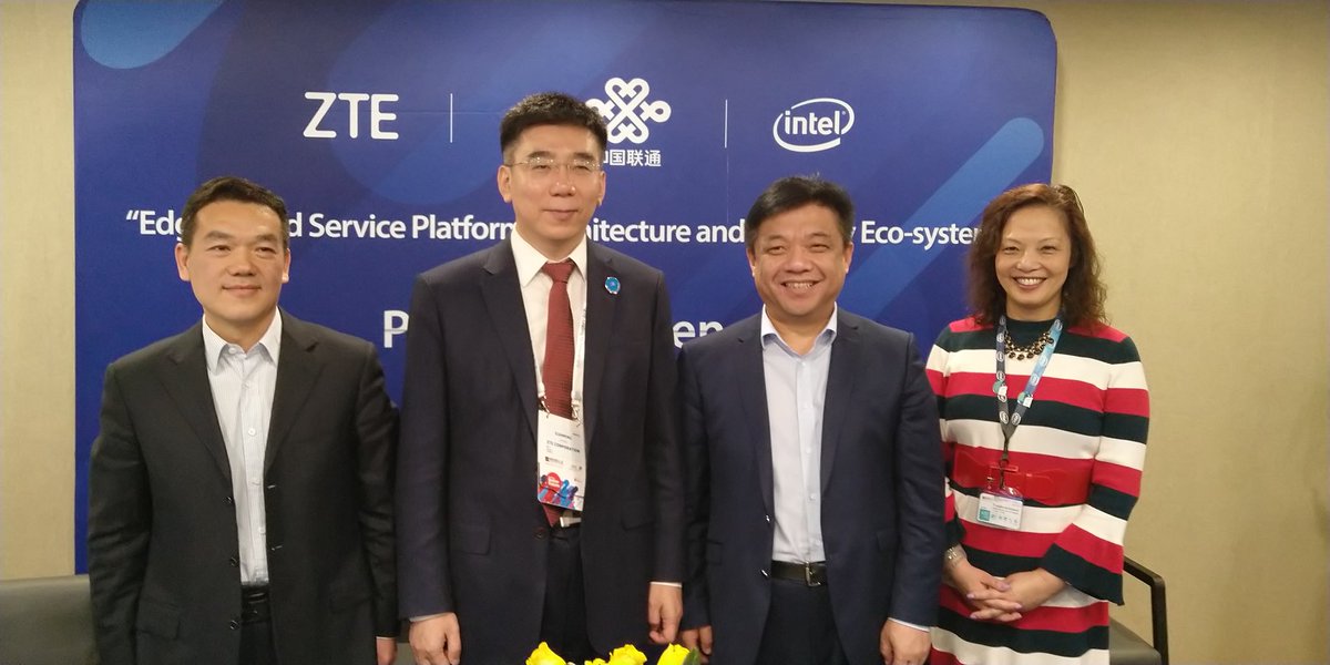 ZTEPress's tweet photo. #MWC18 #ChinaUnicom, ZTE &amp; Intel co-launch China Unicom large-scale edge cloud field trials and release the China Unicom Edge Service Platform Architecture and Industry Ecosystem White Book. They also demo Edge vCDN and Edge Intelligence analysis services in Intel Booth. https://t.co/CdexnMqofj