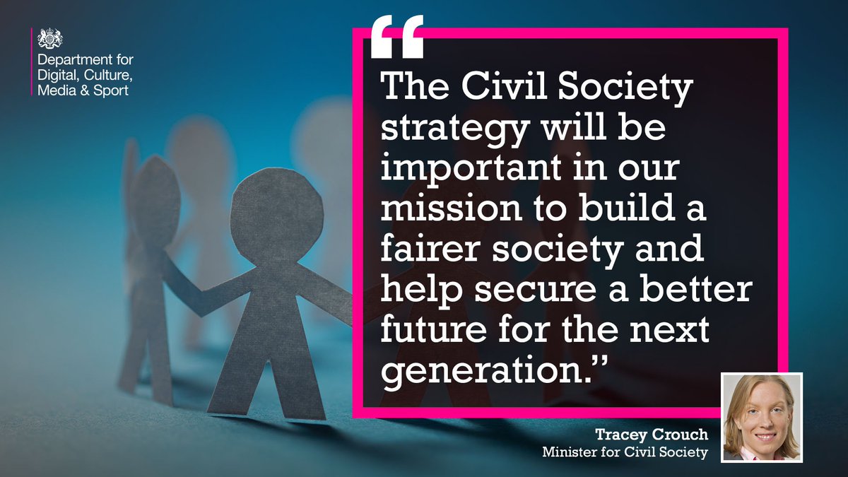 DCMS's tweet photo. Are you an active citizen, young person, #volunteer support a #charity or simply care about creating a brighter future for all? Have your say and help shape our #CivilSocietyStrategy https://t.co/zWHQUdBMEQ https://t.co/sFDKcrbvE4