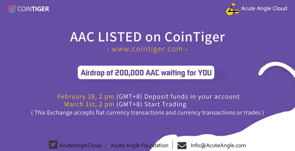 DoubleA_chain's tweet photo. Great News!
We are partnering up with a Singapore Exchange - @cointiger_
AirDrop coming soon - Don’t Miss It
#crypto #blockchain #exchanges #AAC #AcuteAngleCloud https://t.co/ZdY7Mhvs2G