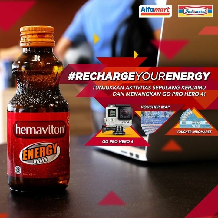 EnergyRhythm's tweet photo. ikutan #kuis #RechargeYourEnergy menangkan #GoProHero4 dan #Voucher total #jutaan Rupiah. Beli hemaviton Energy Drink di Alfamart &amp; Indomaret terdekat. cek @EnergyRhythm https://t.co/0ZX9ZlUChn https://t.co/piuM1V5kCO