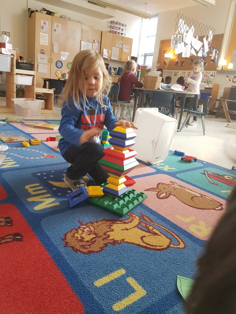 Mister_McLean's tweet photo. This friend couldn't wait to share his tower! It took a lot of effort, but he was so proud once it balanced! Way to go! 😁 #StMichaelOCSB #KindergartenLife https://t.co/ZCq7AxHTWh